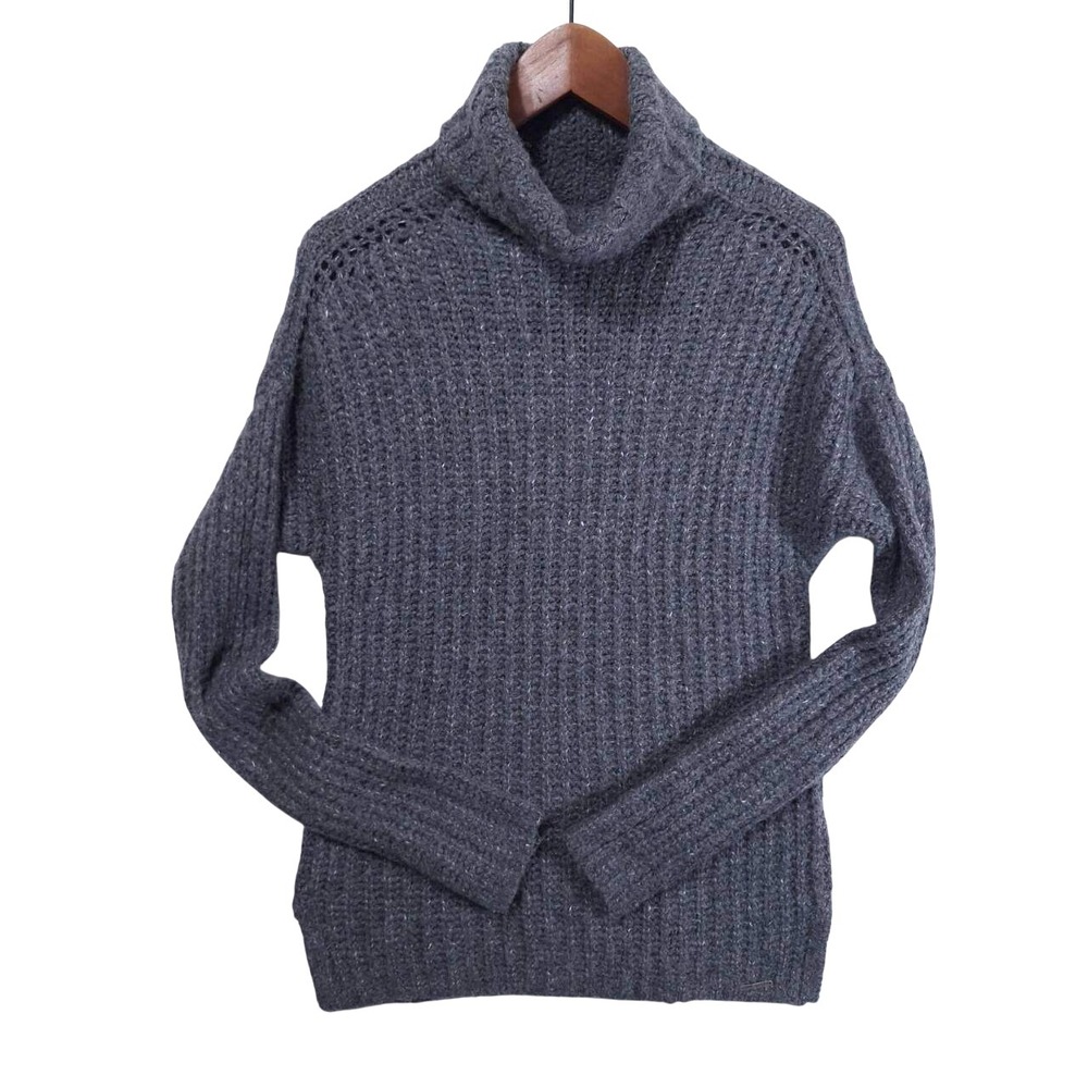 Abercrombie & Fitch Chunky Knit Turtleneck Open Weave Sweater Womens XS Gray Y2K